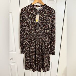 NWT Boden Black Floral Smocked Jersey Shirt Dress size 8L